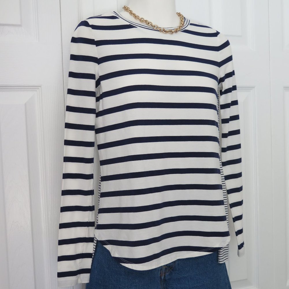 Show off your back navy/white stripe Breton  top